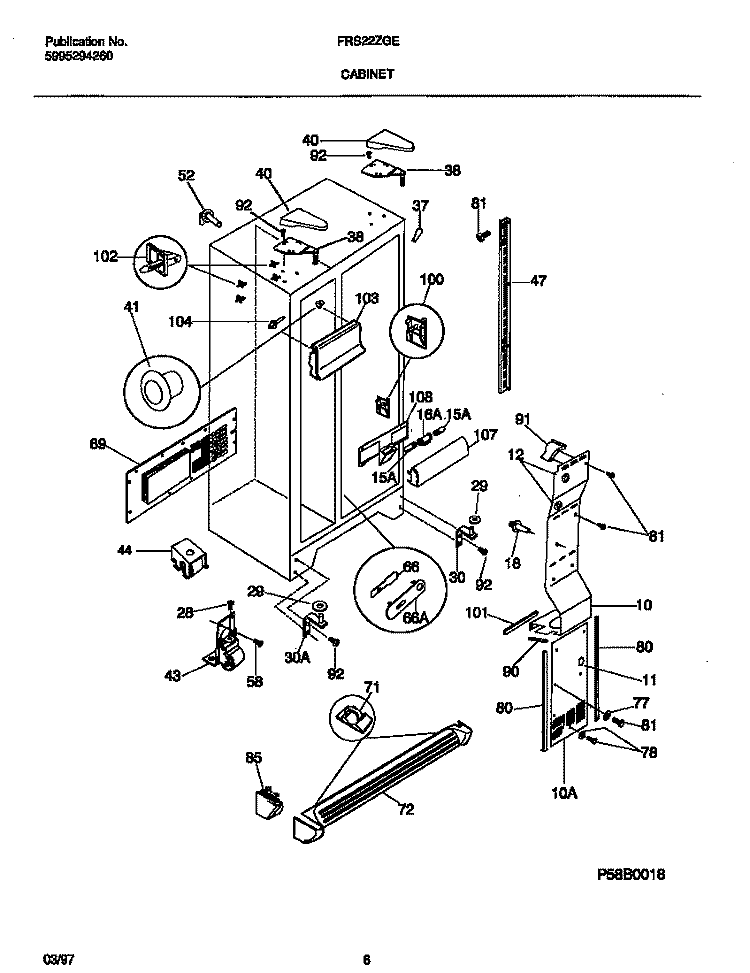 CABINET Diagram and Parts List for FRS22AGED2  Frigidaire Refrigerator