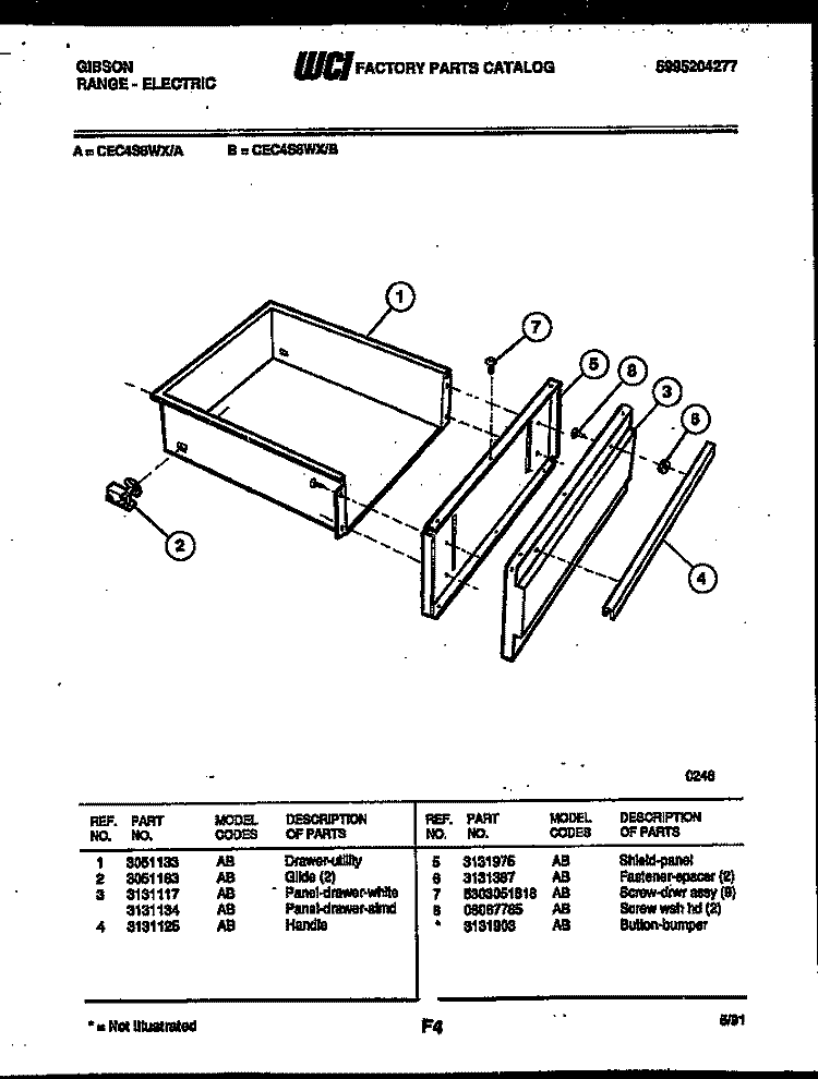 DRAWER PARTS Diagram and Parts List for CEC4S8WXB  Gibson Range