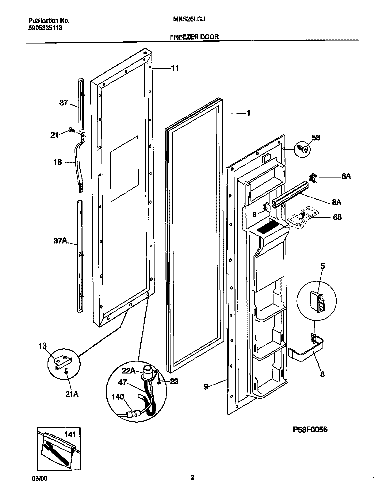 FREEZER DOOR Diagram and Parts List for MRS26LGJB0  Frigidaire Refrigerator