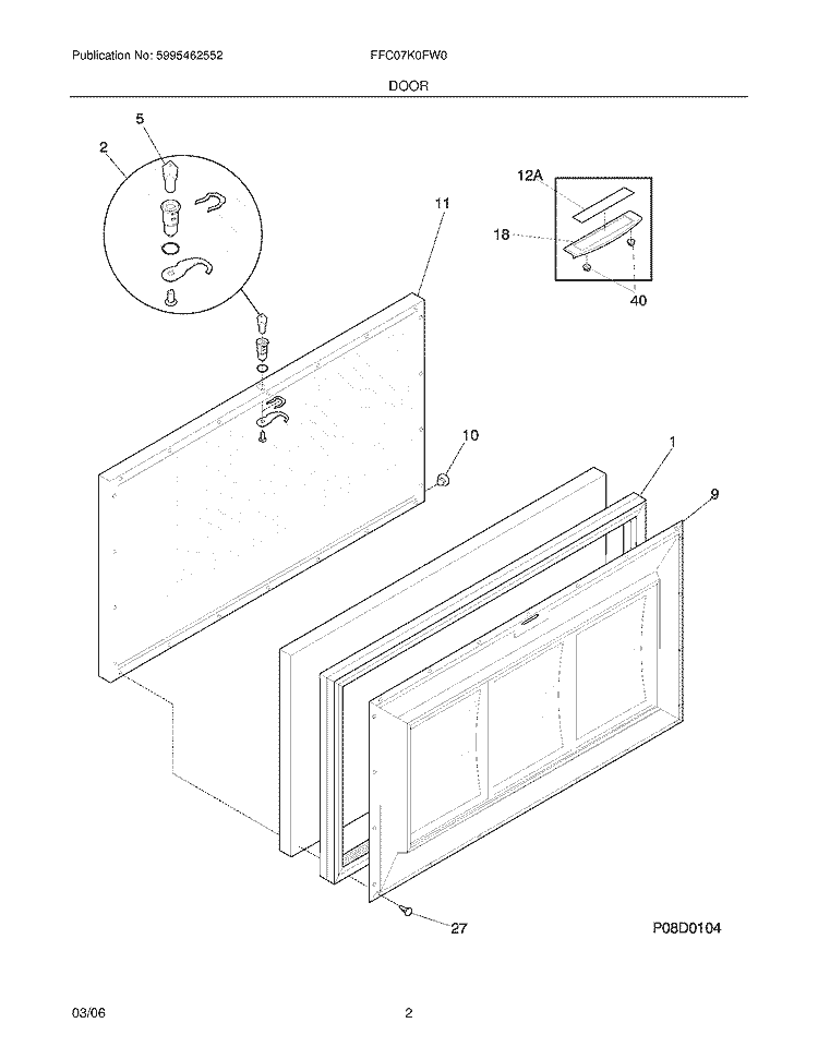 DOOR Diagram and Parts List for FFC07K0FW0  Frigidaire Freezer