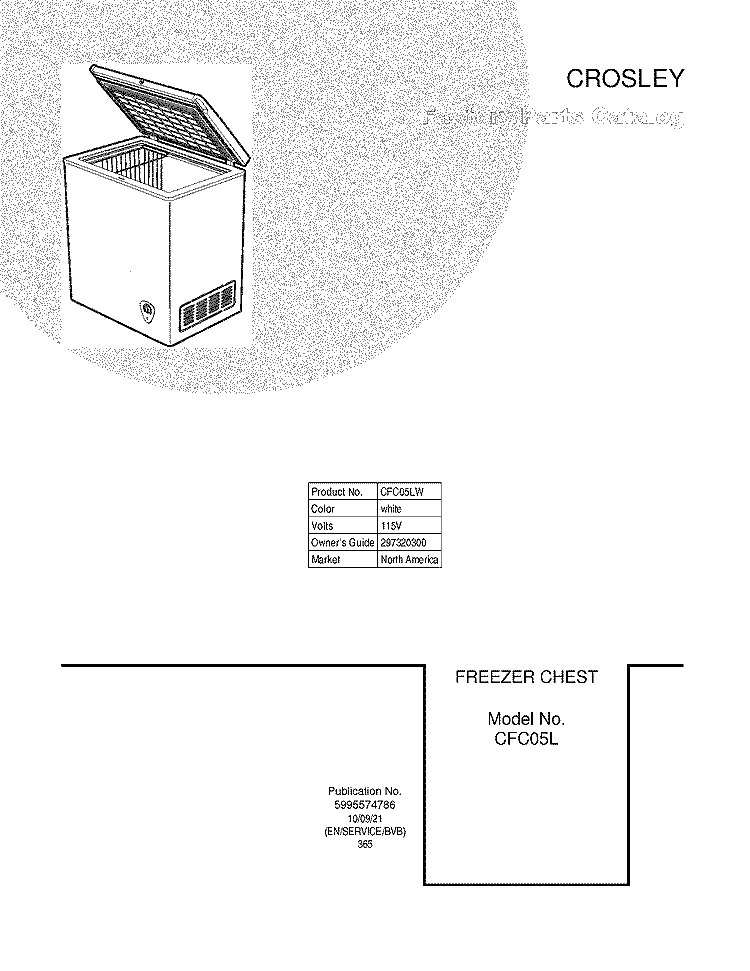 COVER Diagram and Parts List for CFC05LW  Crosley Freezer