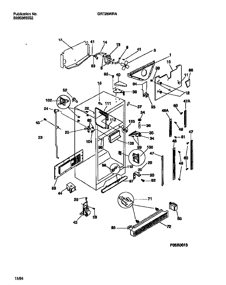 CABINET W / FAN ASSEMBLY Diagram and Parts List for GRT26WRAD2  Gibson Refrigerator