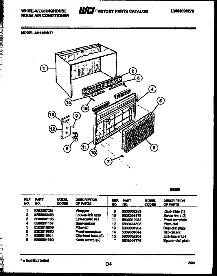 CABINET PARTS Diagram and Parts List for AH116N1T1  Frigidaire Air Conditioner