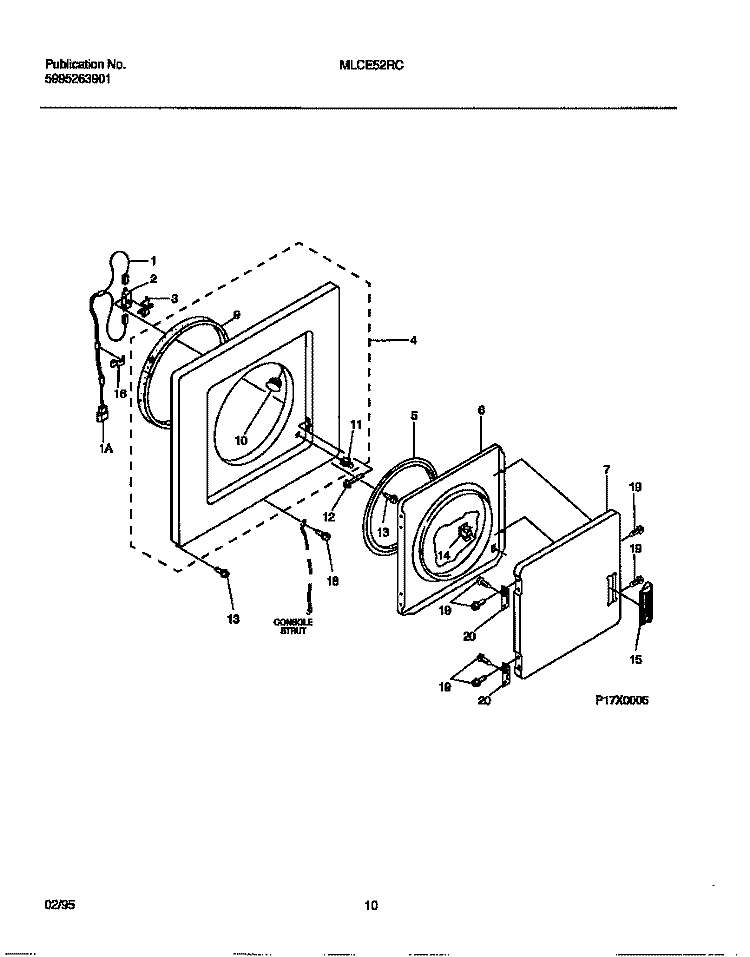 DRYER DOOR Diagram and Parts List for MLCE52RCS0  Tappan Washer