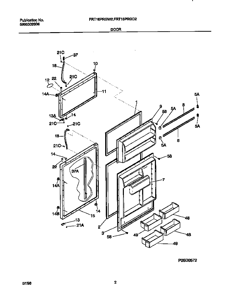DOOR Diagram and Parts List for FRT16PRGW2  Frigidaire Refrigerator