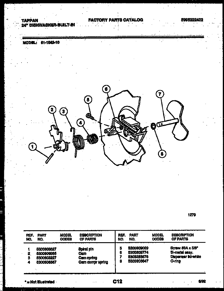 CAM Diagram and Parts List for 61-1042-10-00  Tappan Dishwasher