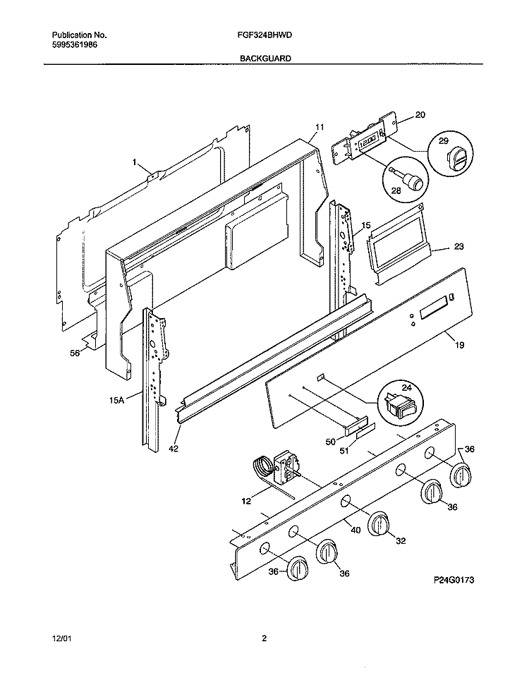 BACKGUARD Diagram and Parts List for FGF324BHWD  Frigidaire Range