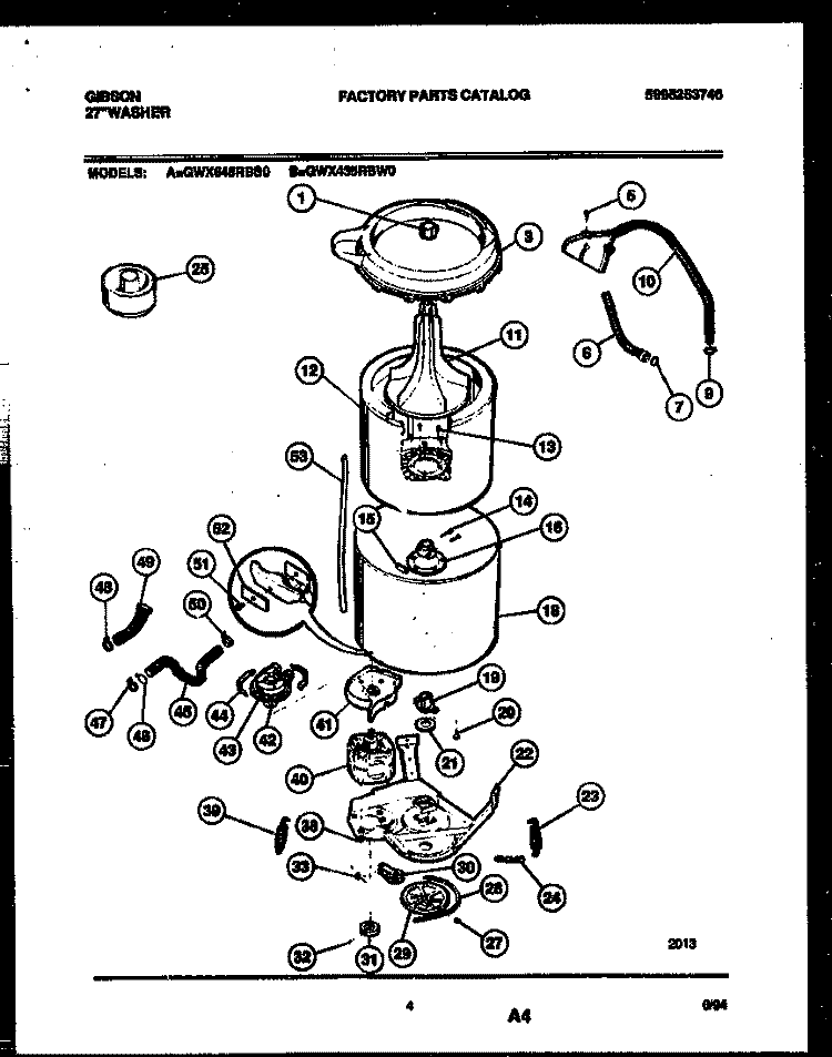 TUB DETAIL Diagram and Parts List for GWX645RBS0  Gibson Washer