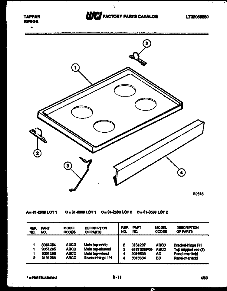 COOKTOP PARTS Diagram and Parts List for 31-2538-00-02  Tappan Range