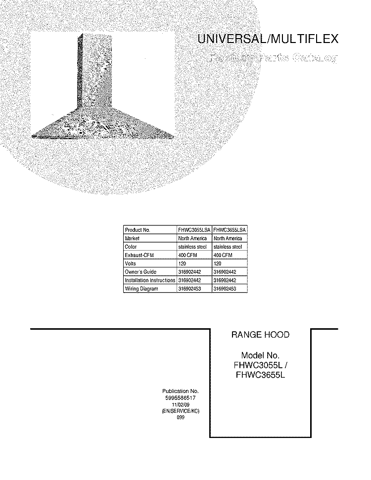 COVER Diagram and Parts List for FHWC3055LSA  Uni Range Hood