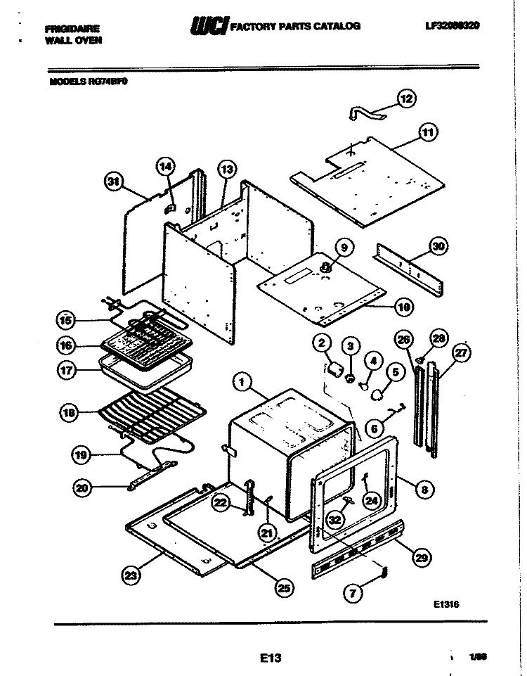BODY Diagram and Parts List for RG74BF0  Frigidaire Wall Oven