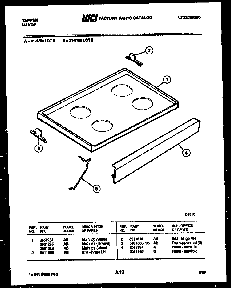 COOKTOP PARTS Diagram and Parts List for 31-2758-66-05  Tappan Range