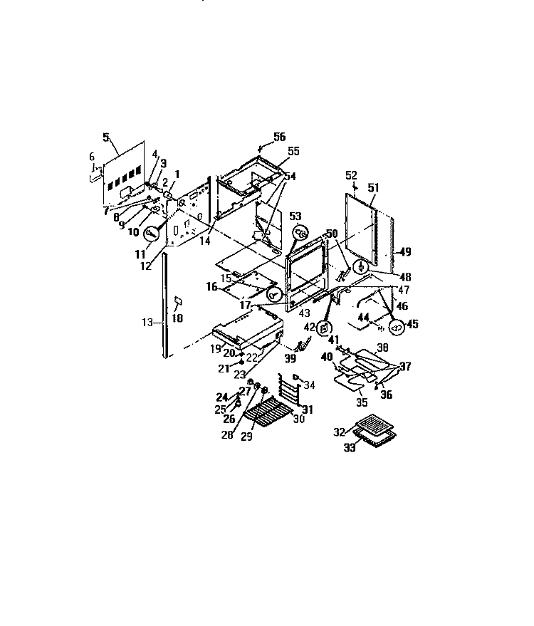 LOWER OVEN, FRAME, SHELVES, ELEMENT Diagram and Parts List for REM638ML7  Frigidaire Range