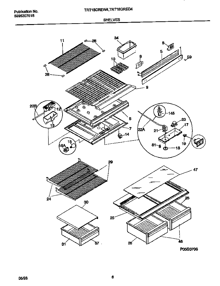 SHELVES Diagram and Parts List for TRT18GREW4  Tappan Refrigerator