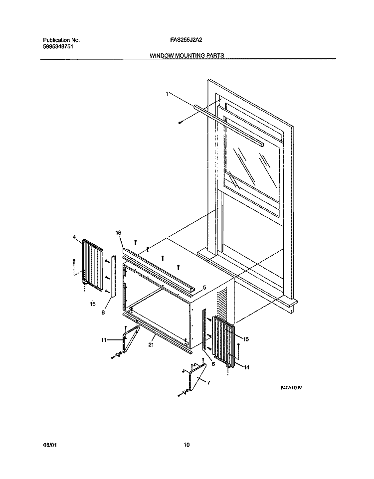 WINDOW MOUNTING Diagram and Parts List for FAS255J2A2  Frigidaire Air Conditioner