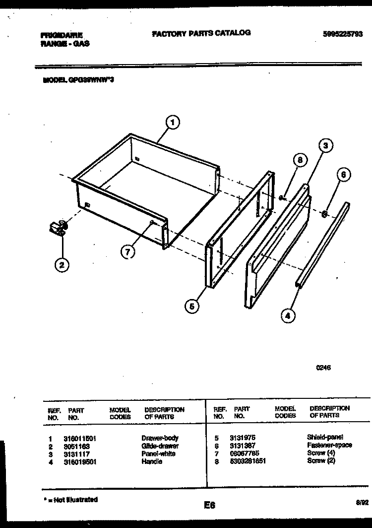 DRAWER PARTS Diagram and Parts List for GPG39WNW3  Frigidaire Range