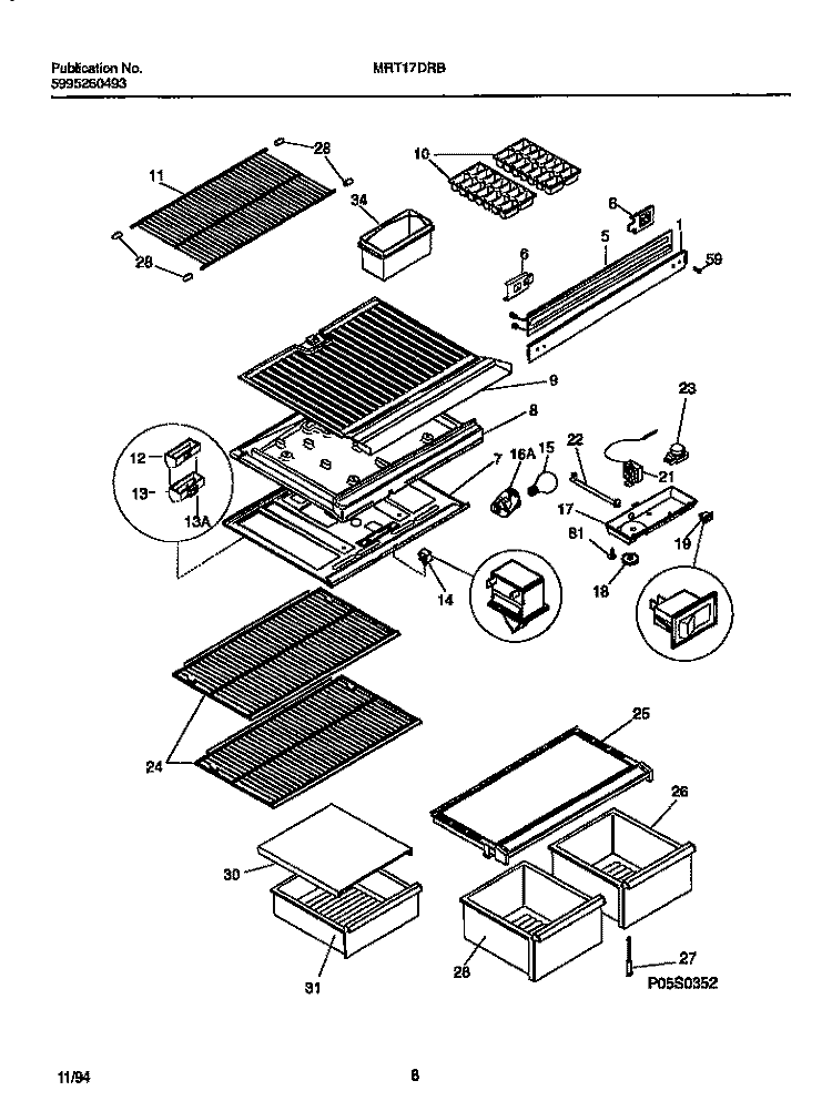 SHELVES, CONTROLS, DIVIDER, MULLION Diagram and Parts List for MRT17DRBD2  Frigidaire Refrigerator