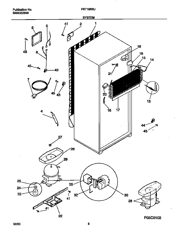 SYSTEM Diagram and Parts List for FRT18RRJD0  Frigidaire Refrigerator