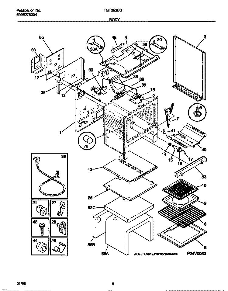 BODY Diagram and Parts List for TGF353BCWB  Tappan Range