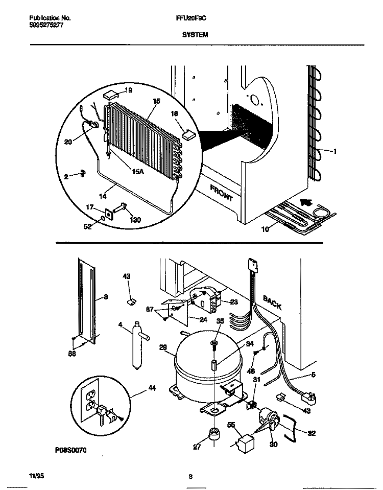 SYSTEM Diagram and Parts List for FFU20F9CW1  Frigidaire Freezer