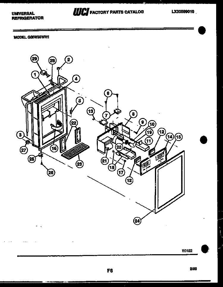 ICE DOOR, DISPENSER AND WATER TANKS Diagram and Parts List for GSIW36BH1  Frigidaire Refrigerator