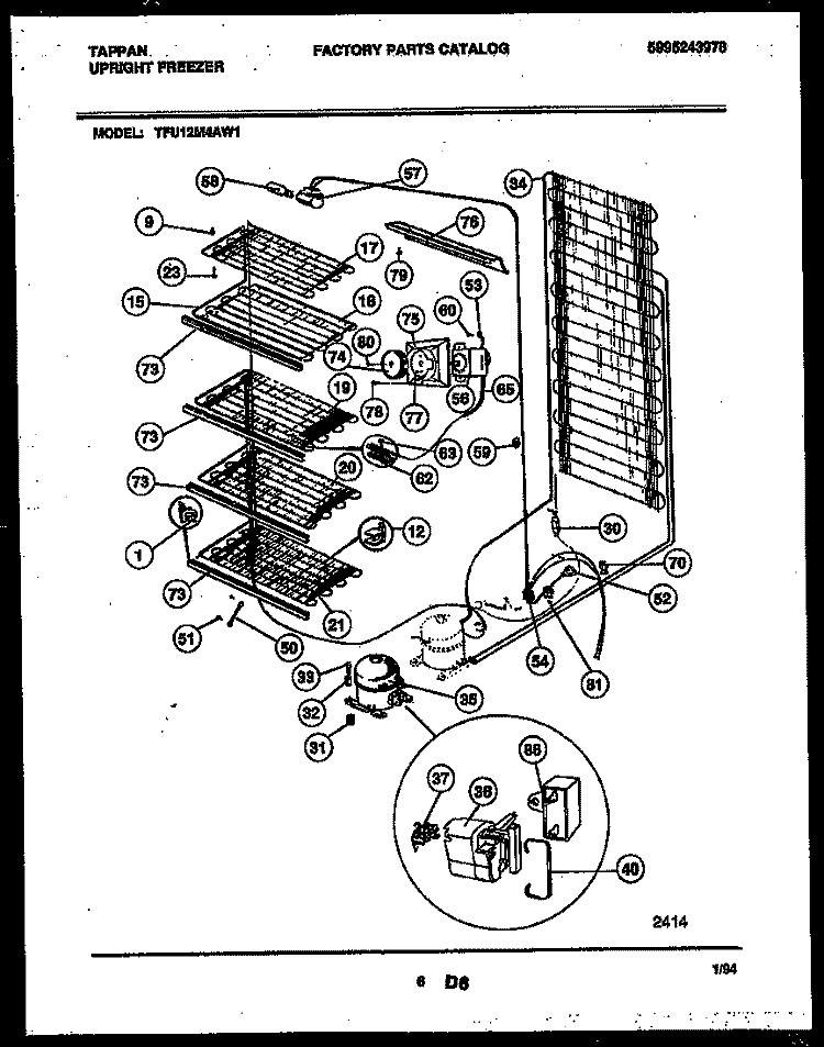 SYSTEM AND ELECTRICAL PARTS Diagram and Parts List for TFU12M4AW1  Tappan Freezer
