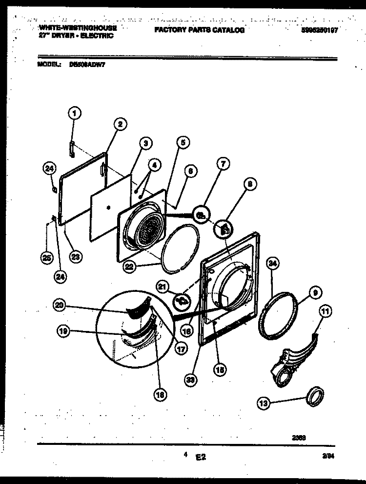 DOOR PARTS Diagram and Parts List for DE500ADD7  Frigidaire Dryer