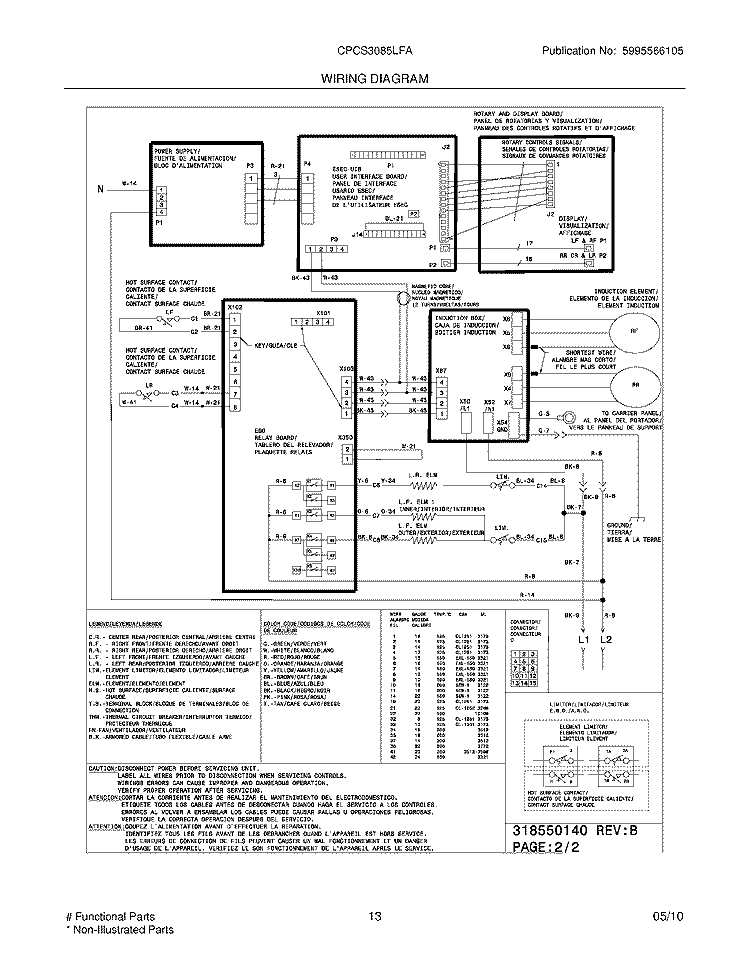 WIRING DIAGRAM Diagram and Parts List for CPCS3085LFA  Frigidaire Range