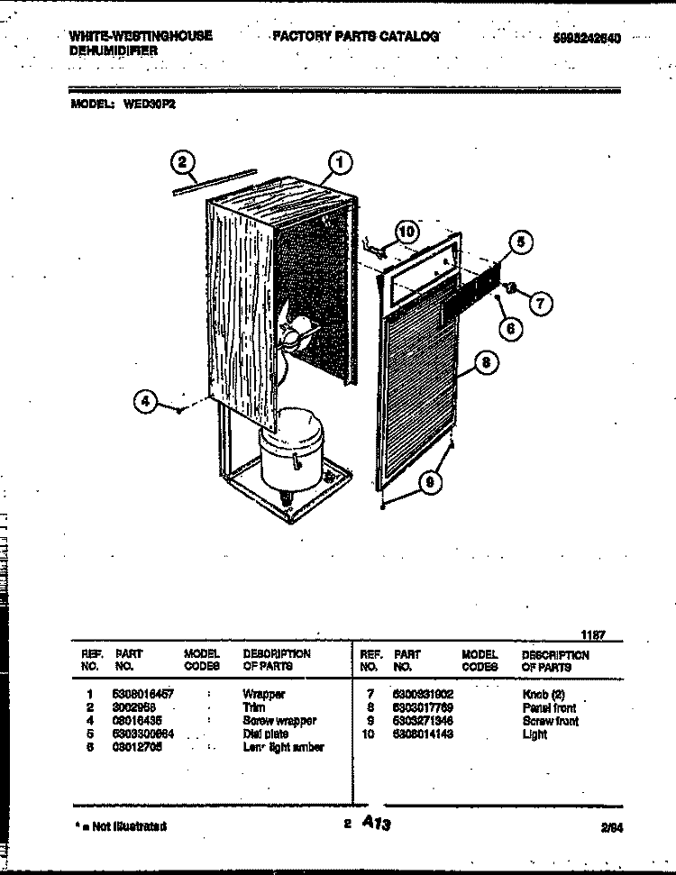 CABINET AND CONTROL PARTS Diagram and Parts List for WED30P2  Frigidaire Dehumidifier