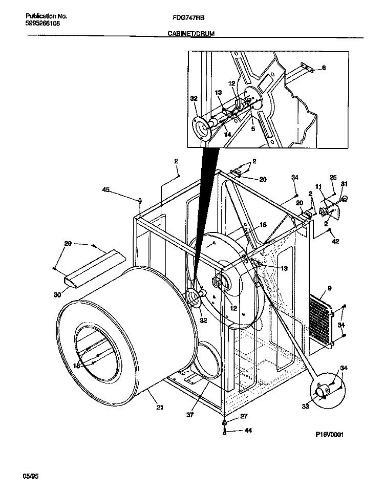 CABINET / DRUM Diagram and Parts List for FDG747RBS1  Frigidaire Dryer