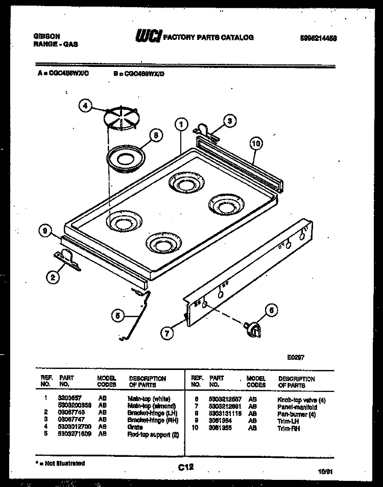 COOKTOP PARTS Diagram and Parts List for CGC4S8WXD  Gibson Range