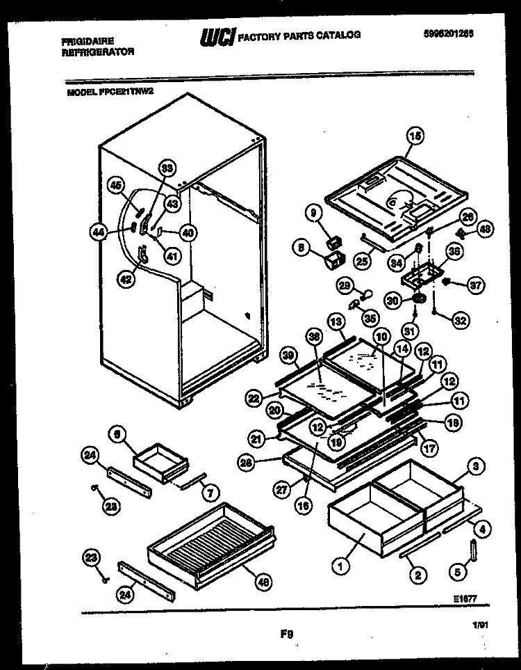 SHELVES AND SUPPORTS Diagram and Parts List for FPCE21TNH2  Frigidaire Refrigerator