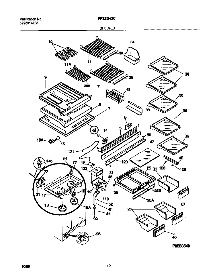 SHELVES Diagram and Parts List for FRT20NGCB9  Frigidaire Refrigerator