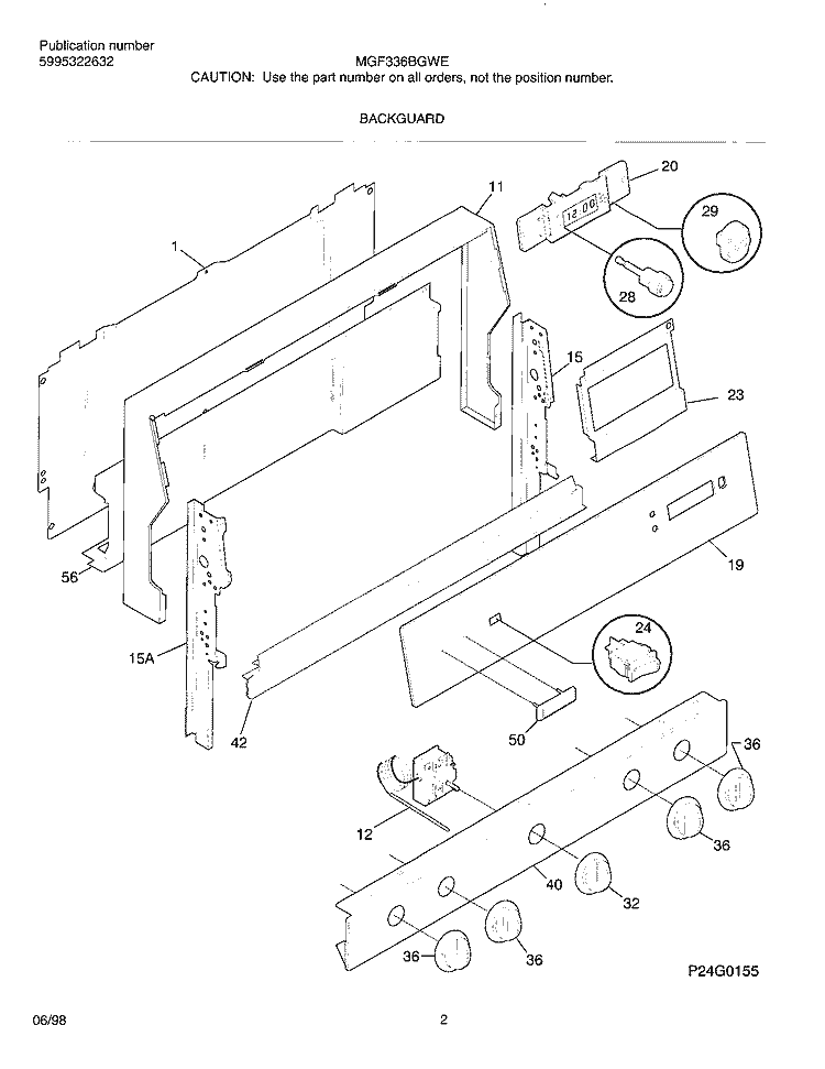 BACKGUARD Diagram and Parts List for MGF336BGWE  Frigidaire Range