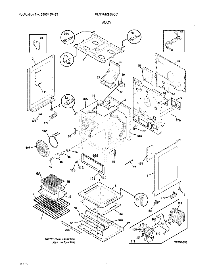 BODY Diagram and Parts List for PLGFMZ96ECC  Frigidaire Range