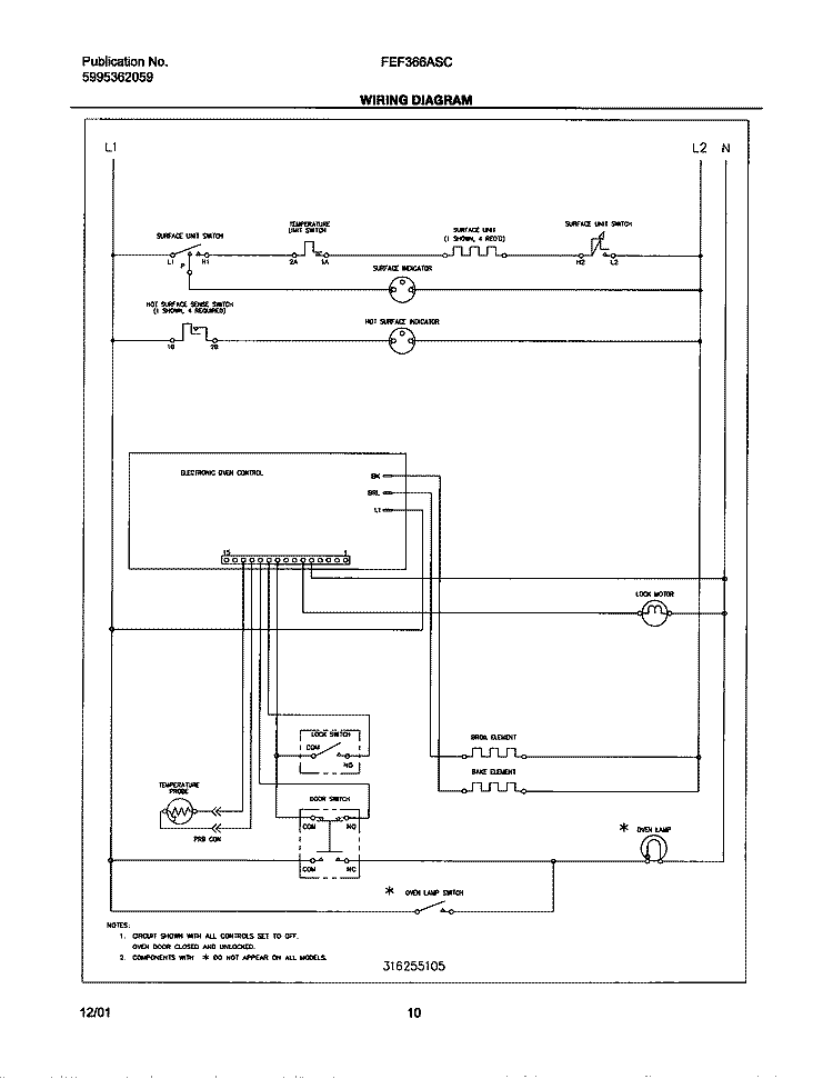 WIRING DIAGRAM Diagram and Parts List for FEF366ASC  Frigidaire Range