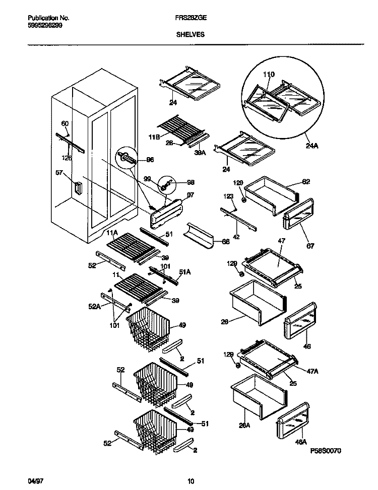 SHELVES Diagram and Parts List for FRS28ZGED3  Frigidaire Refrigerator