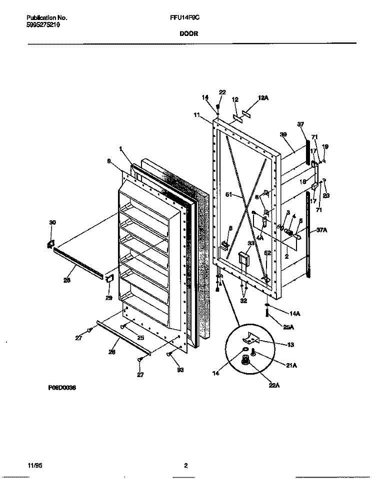 DOOR Diagram and Parts List for FFU14F9CW1  Frigidaire Freezer