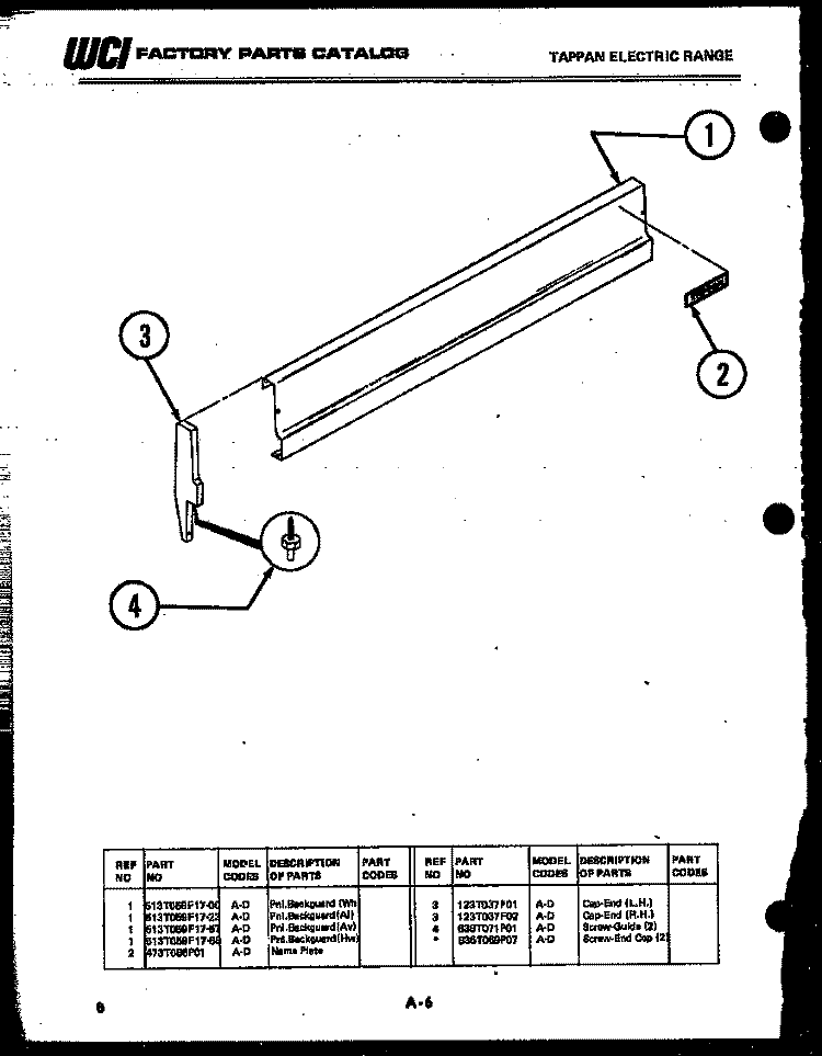 BACKGUARD Diagram and Parts List for 37-1022-23-04  Tappan Range