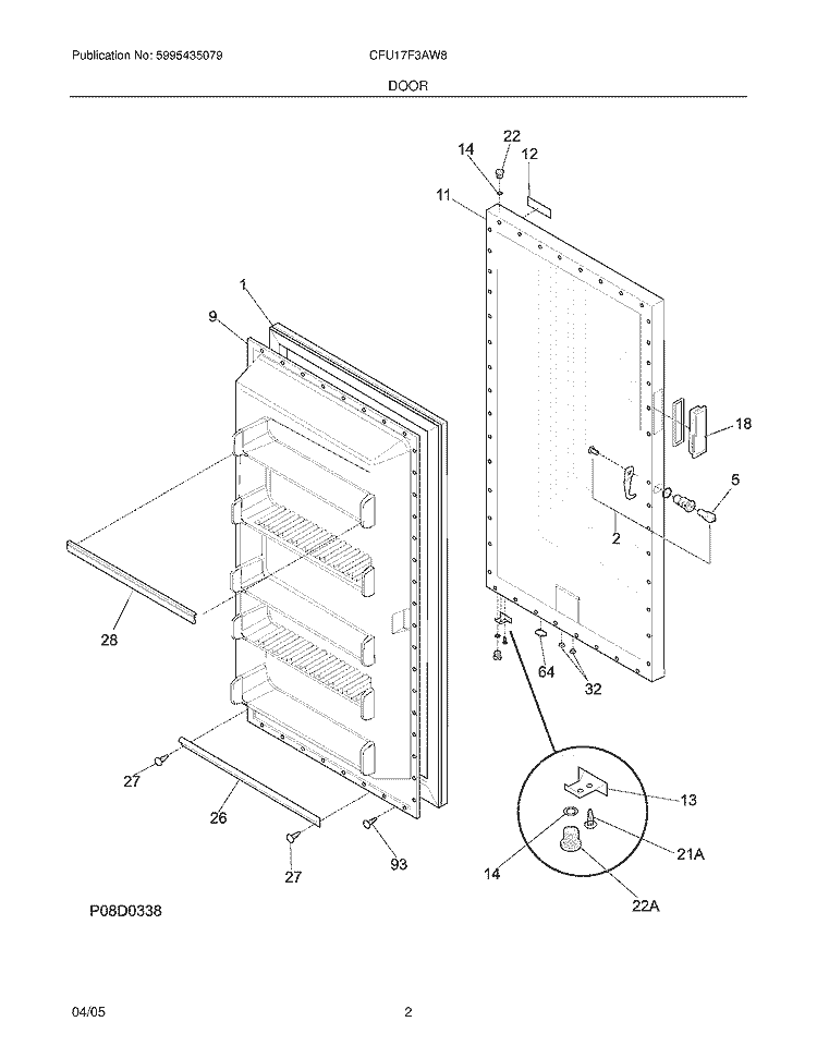 DOOR Diagram and Parts List for CFU17F3AW8  Uni Freezer