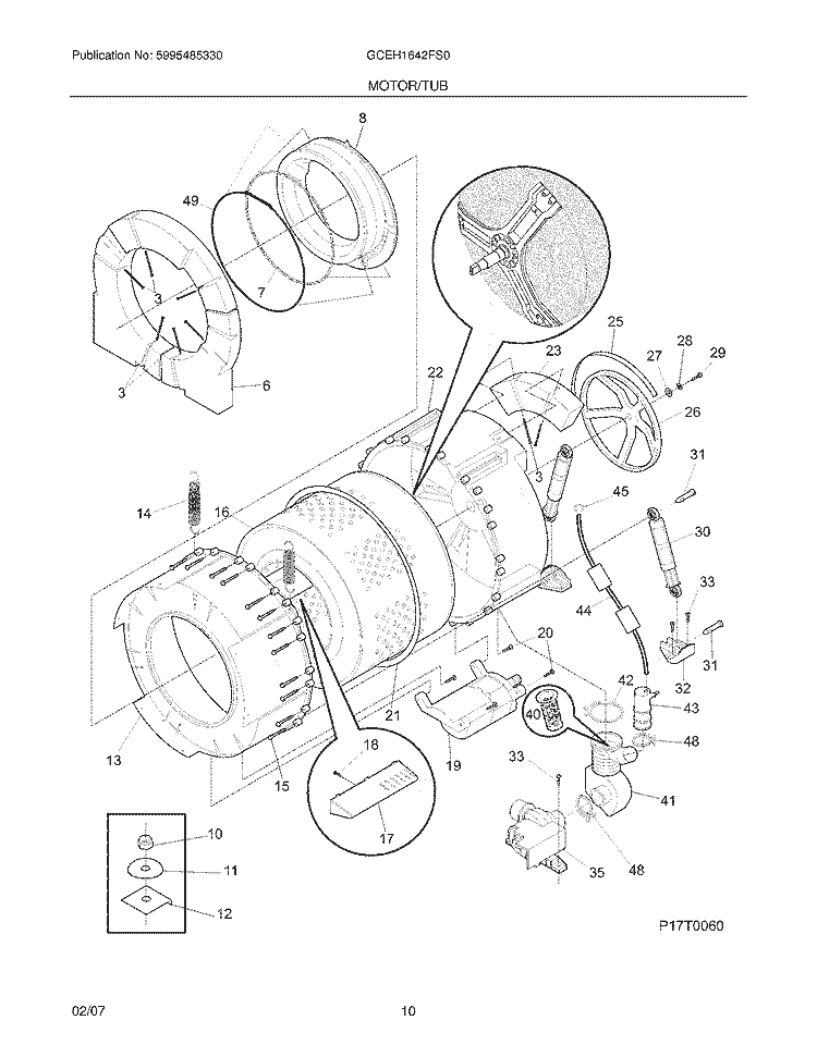 MOTOR / TUB Diagram and Parts List for GCEH1642FS0  Frigidaire Washer Dryer Combo