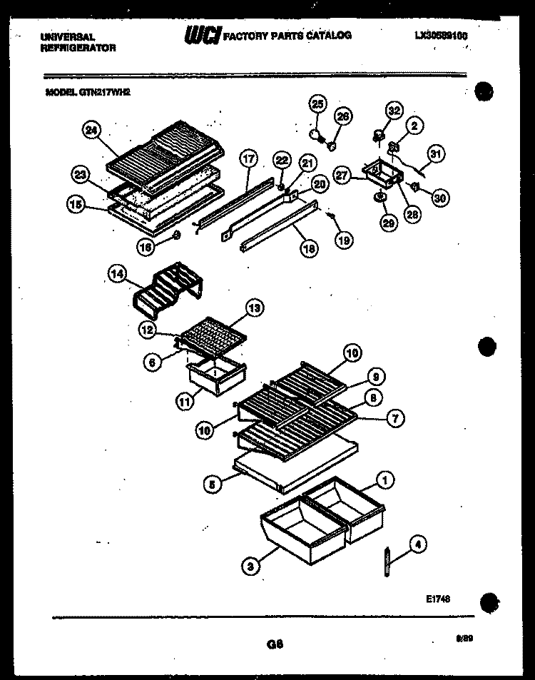 SHELVES AND SUPPORTS Diagram and Parts List for GTN217HH2  Frigidaire Refrigerator
