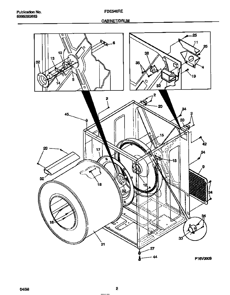 CABINET / DRUM Diagram and Parts List for FDE546RET0  Frigidaire Dryer