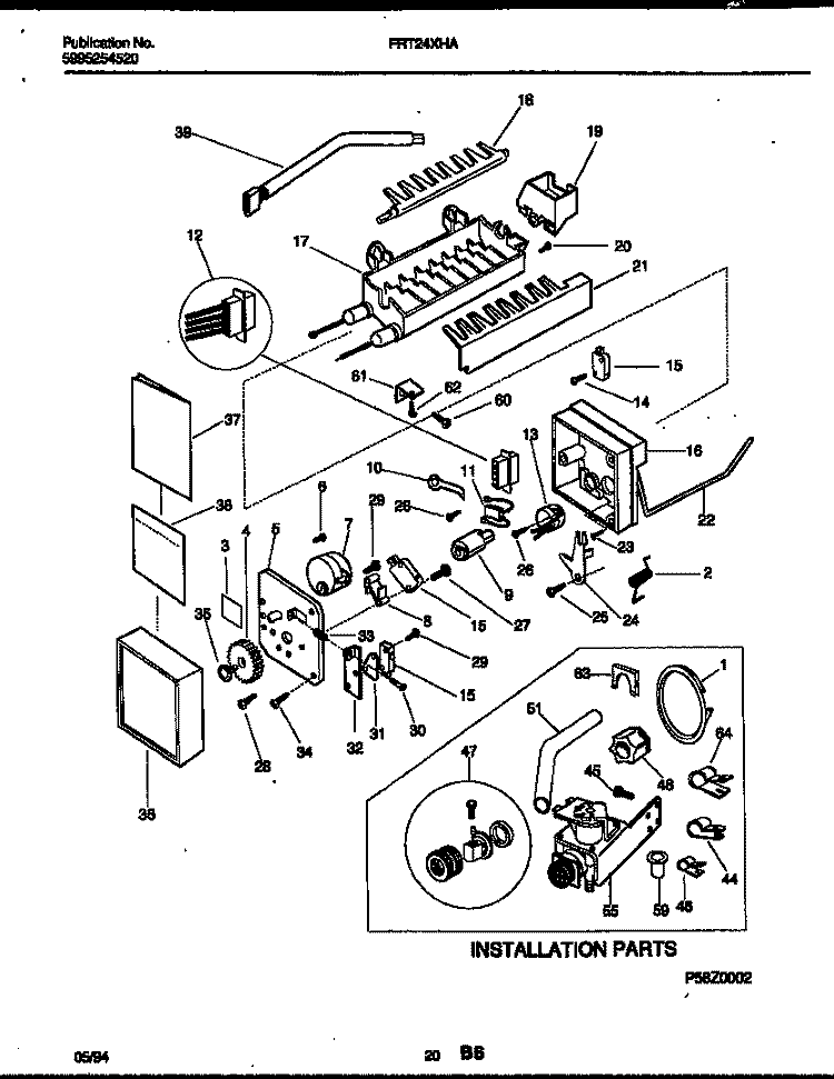 ICE MAKER AND INSTALLATION PARTS Diagram and Parts List for FRT24XHAY1  Frigidaire Refrigerator