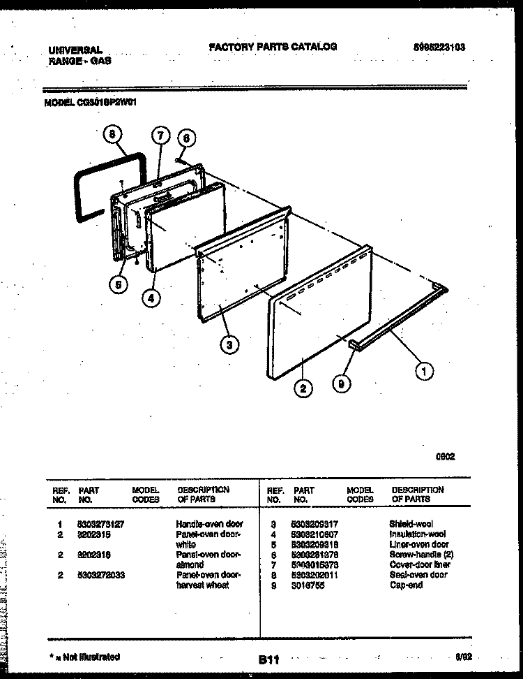 DOOR PARTS Diagram and Parts List for CG301SP2WJ01  Uni Range