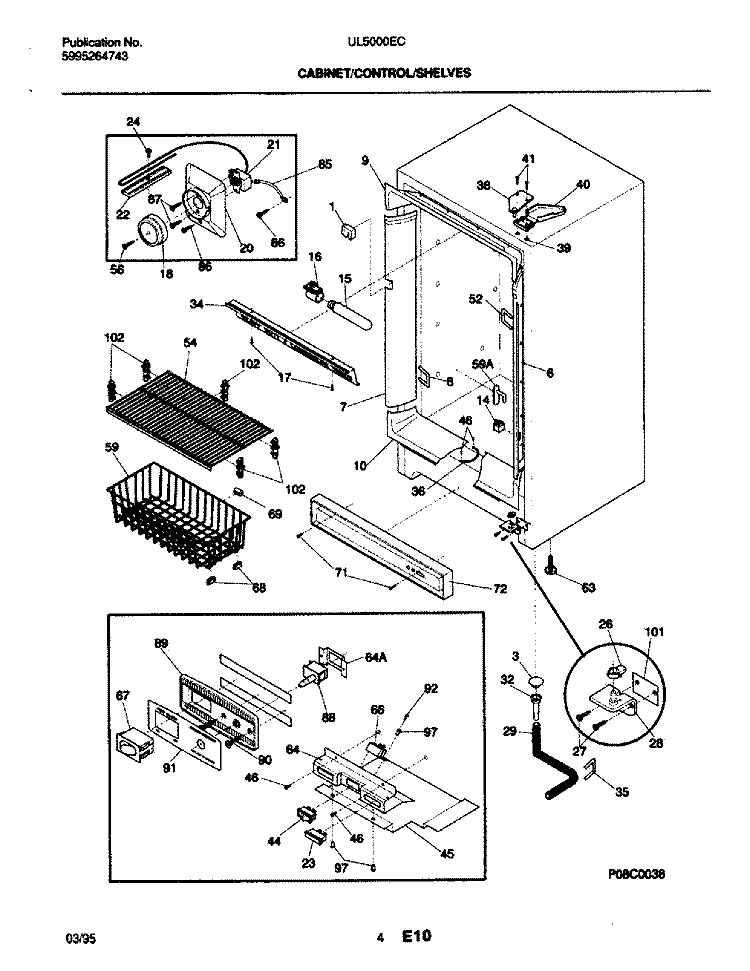 CABINET / CONTROL / SHELVES Diagram and Parts List for UL5000ECW0  Frigidaire Freezer