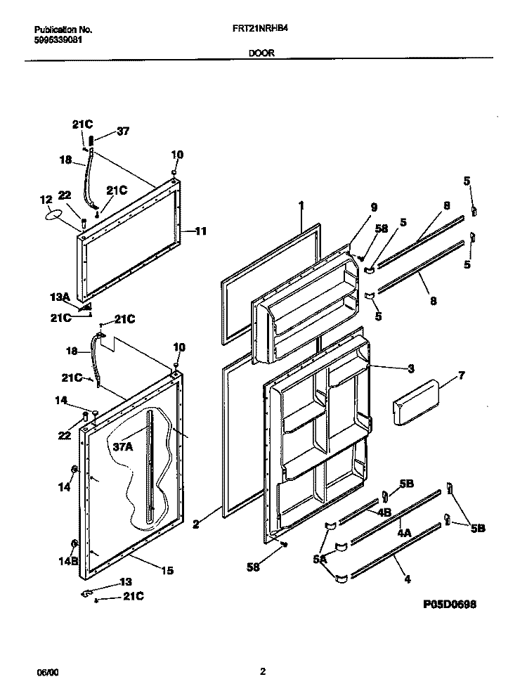 DOOR Diagram and Parts List for FRT21NRHB4  Frigidaire Refrigerator
