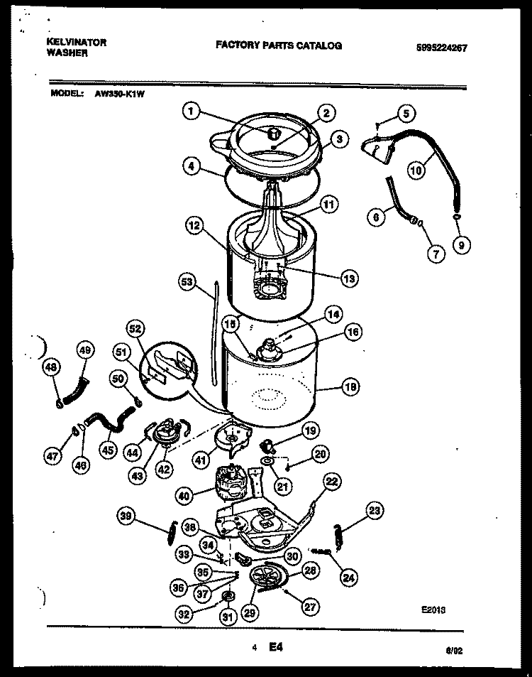 TUB DETAIL Diagram and Parts List for AW350-K1L  Kelvinator Washer
