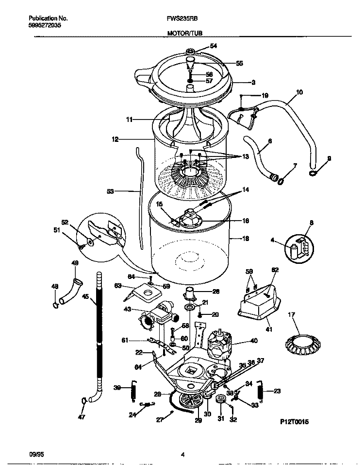 MOTOR / TUB Diagram and Parts List for FWS235RBS1  Frigidaire Washer