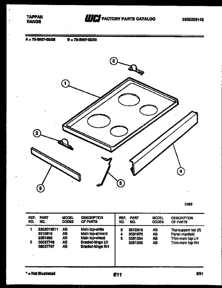 COOKTOP PARTS Diagram and Parts List for 73-3957-23-09  Tappan Range